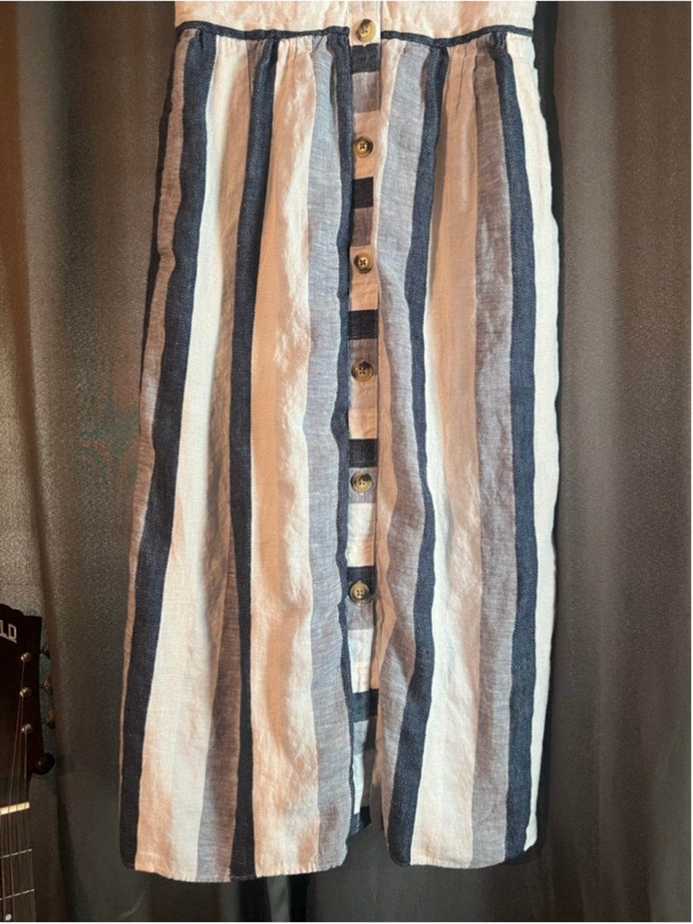 Women's 100% Linen Cotton Striped Midi Dress J. Crew POINT SUR Size 2 White Blue - Picture 2 of 8